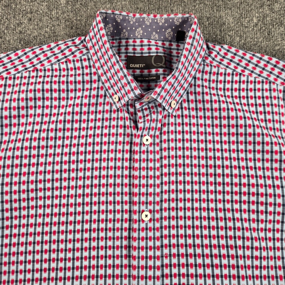 Quieti Mens XL Blue Red Geometric Short Sleeve 100% Cotton Shirt
